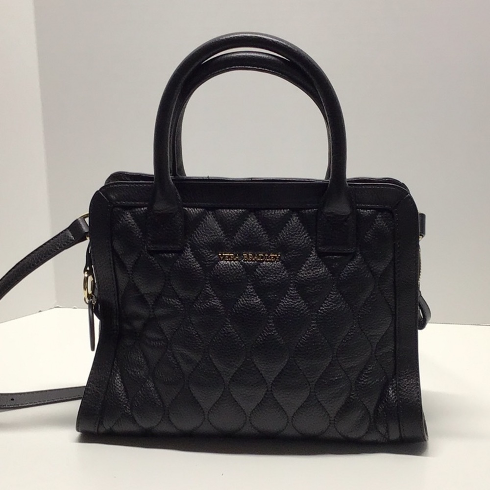 Vera Bradley Large Natalie Quilted Black Leather Satchel
